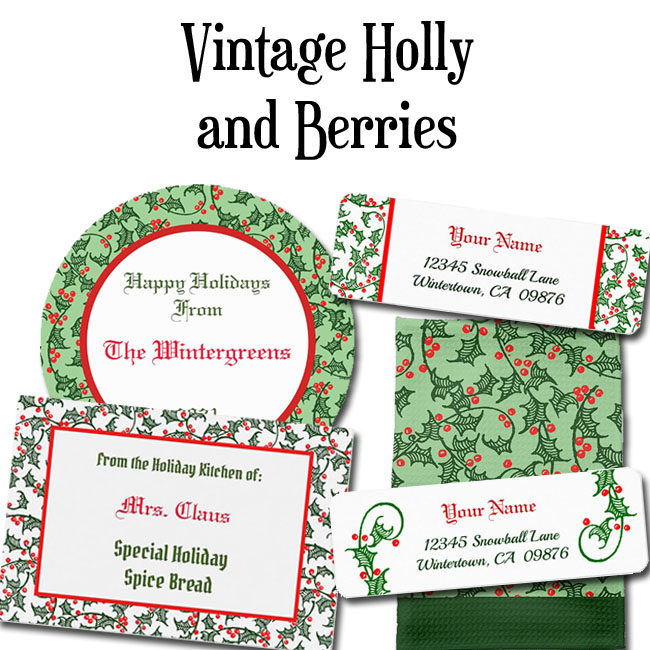 Red Berries, Green Holly Holiday pattern