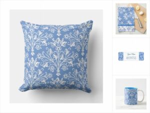 vintage damask blue white floral pattern collection 600