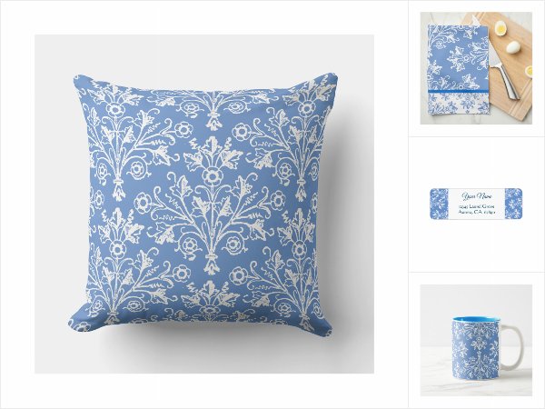 vintage damask blue white floral pattern collection 