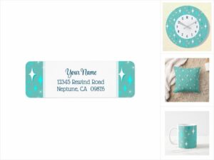 mid-century stars in teal and white